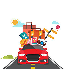 卡通手绘满载行李的旅行矢量图