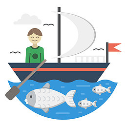 矢量夏天旅游出海捕鱼插画