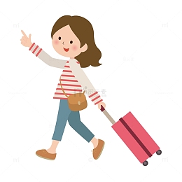 手绘卡通手拖拉杆箱女人