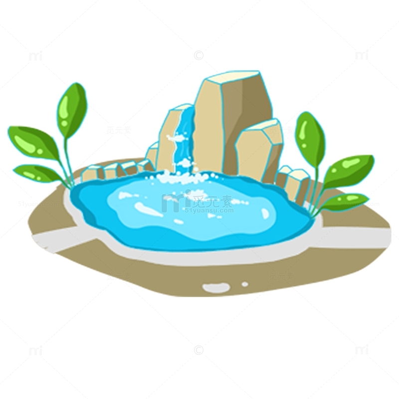 手绘卡通假山喷泉水池