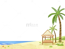 卡通海边风景展板免抠图