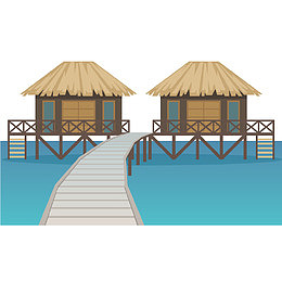 夏威夷海边房子矢量插画