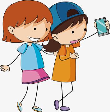 卡通自拍的小闺蜜aipng手绘卡通小闺蜜玩耍素材aipng淘宝背景psdjpg