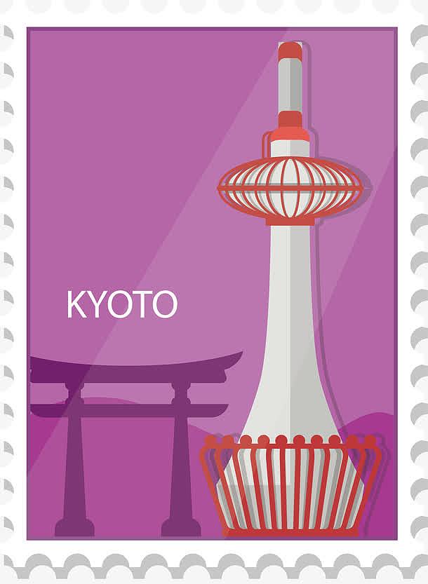 卡通旅游城市邮票日本京都素材