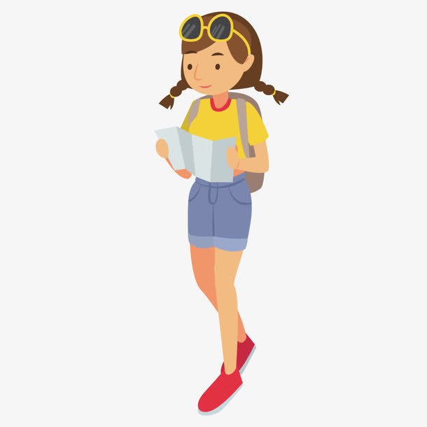 卡通旅行者美女背包客素材