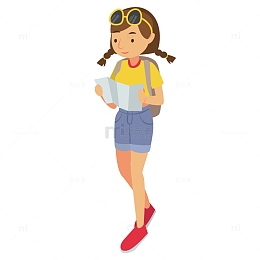 卡通旅行者美女背包客素材
