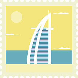 卡通旅游城市邮票迪拜素材