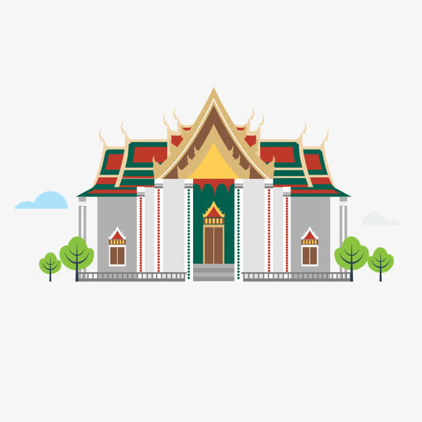 手绘卡通泰国建筑