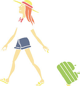 潇洒女孩旅游人物手绘矢量素材