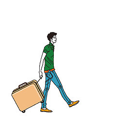 拉着行李箱旅游的男子