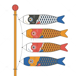 彩色日本鲤鱼旗矢量