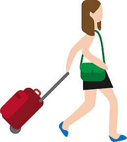拉着行李箱的女人插画