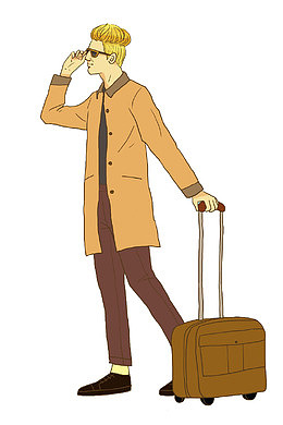 卡通拉着行李箱的男人免抠图