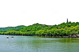 绿色夏季西湖景色实景免扣