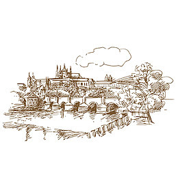 旅游风景线描房屋建筑的PNG免