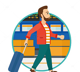 矢量拉着行李箱的男人