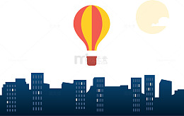 城市夜晚的热气球