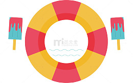 卡通夏日海滩促销救生圈标签矢量