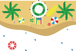 创意矢量卡通沙滩海滩插图