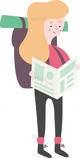 卡通旅游人物金发美女背包客素材
