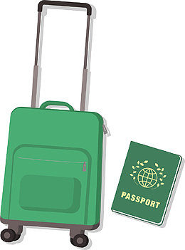 绿色拉杆箱护照旅游用品元素矢量