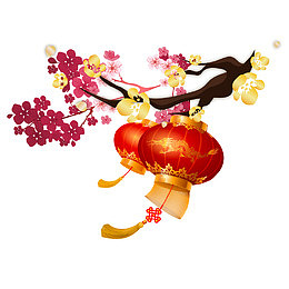 唯美中国风红色灯笼梅花传统纹样