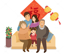 坐在沙发上的一家人