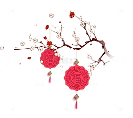 卡通树枝上的红灯笼