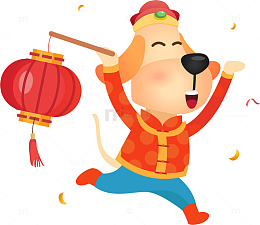 手拿灯笼奔跑的小狗
