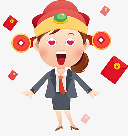 卡通戴着财神帽的女人免抠图