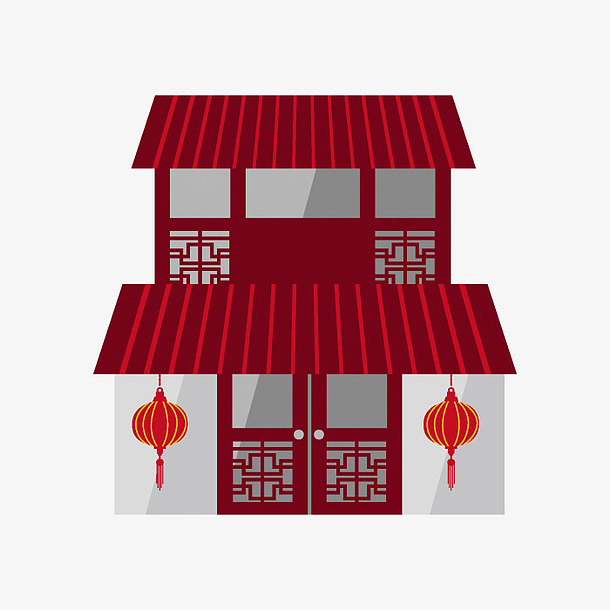 红色中国风灯笼小屋