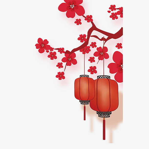 红色灯笼梅花节日元素