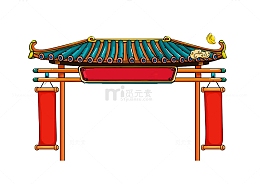 中式传统门楼红砖绿瓦