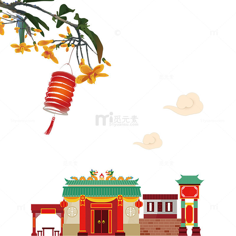 红色水墨悬挂灯笼