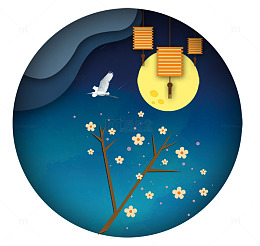 蓝色月亮夜景元宵节海报