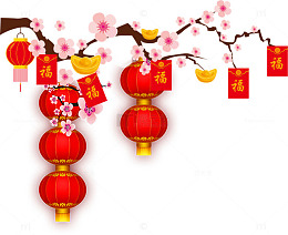 红色中国风花枝灯笼