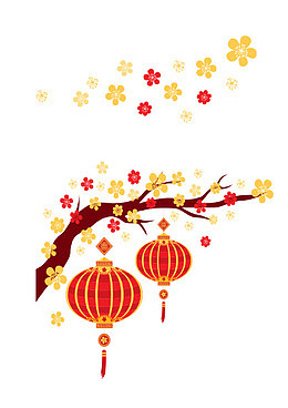 春节桃花樱花红色元素