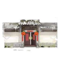 灰色水墨节日喜庆木门元素