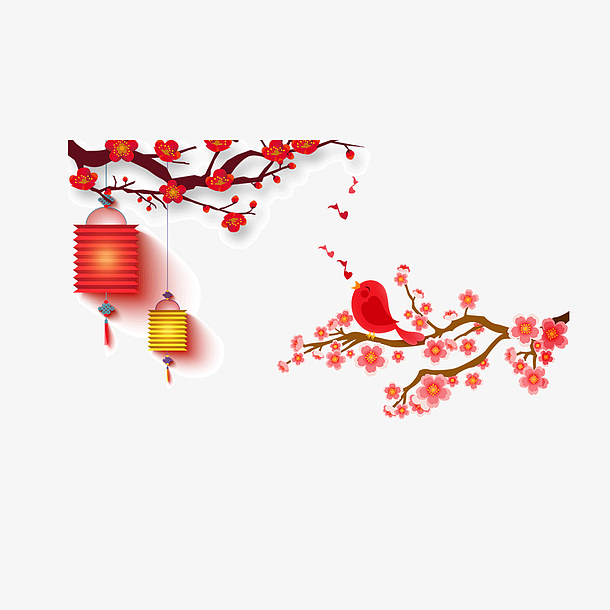 春节灯笼梅花手绘装饰