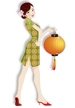 女子手提灯笼矢量图