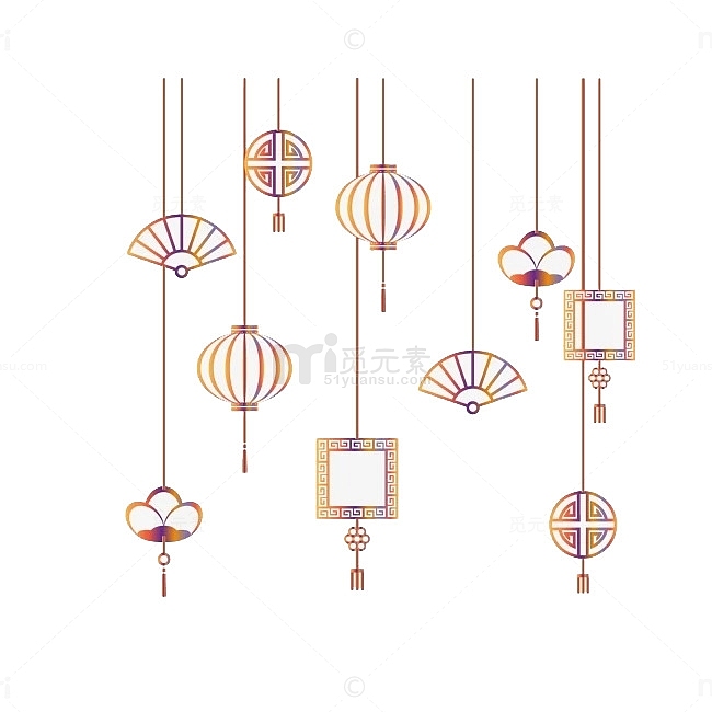 水彩中国风扇子灯笼装饰