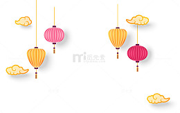 卡通新年彩色灯笼祥云