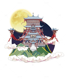 中秋团圆佳节古风城楼免扣素材