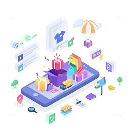 扁平矢量彩色2.5D礼物