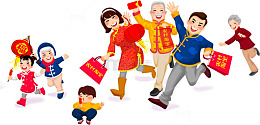 中国风新年回家一家人