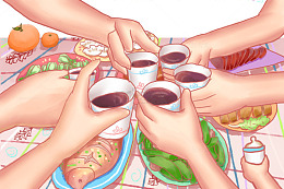 手绘举杯庆祝插画素材