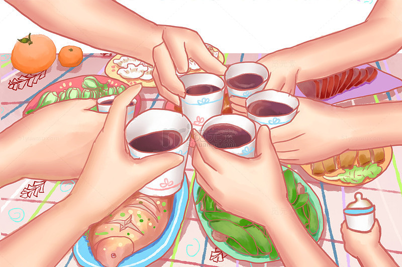 手绘举杯庆祝插画素材