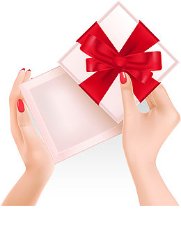 矢量手绘打开礼盒的人