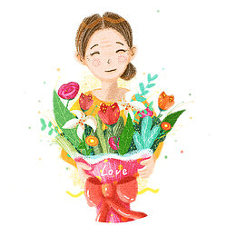 手捧鲜花的女孩