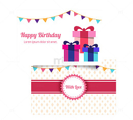 礼物和花环的老式生日卡